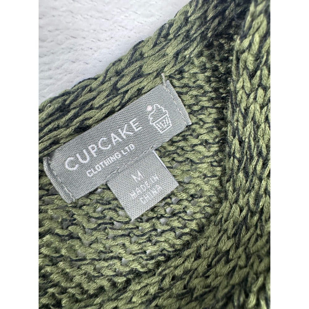 Cupcake Clothing Ltd Womens Medium Olive Green Lace Up Back V-Neck Knit Sweater - Picture 4 of 6